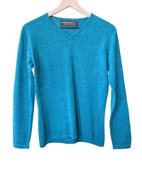 Alpacas Best 100% Baby Alpaca Teal Notch V-Neck Sweater Womens M Lightweight